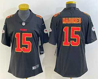 Womens Kansas City Chiefs #15 Patrick Mahomes Black Fashion Vapor Limited Stitched Jersey->->Women Jersey